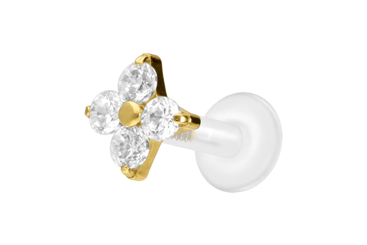 PTFE Labret Piercing mit Innengewinde + Titan-Aufsatz KRISTALLBLUME